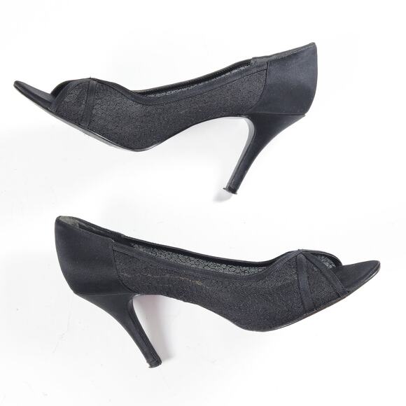 Nina Women’s Heels Romantic Wedding Guest Lace Peep Toe Black Stiletto Size 7.5 - Picture 2 of 8